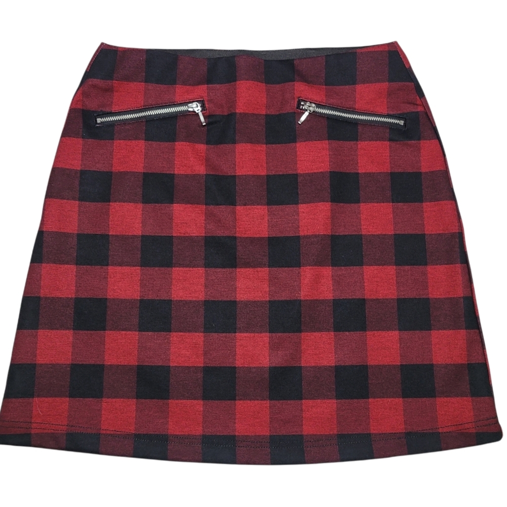 Women's Maurices Red And Black Plaid Pull on Skirt Sz Small